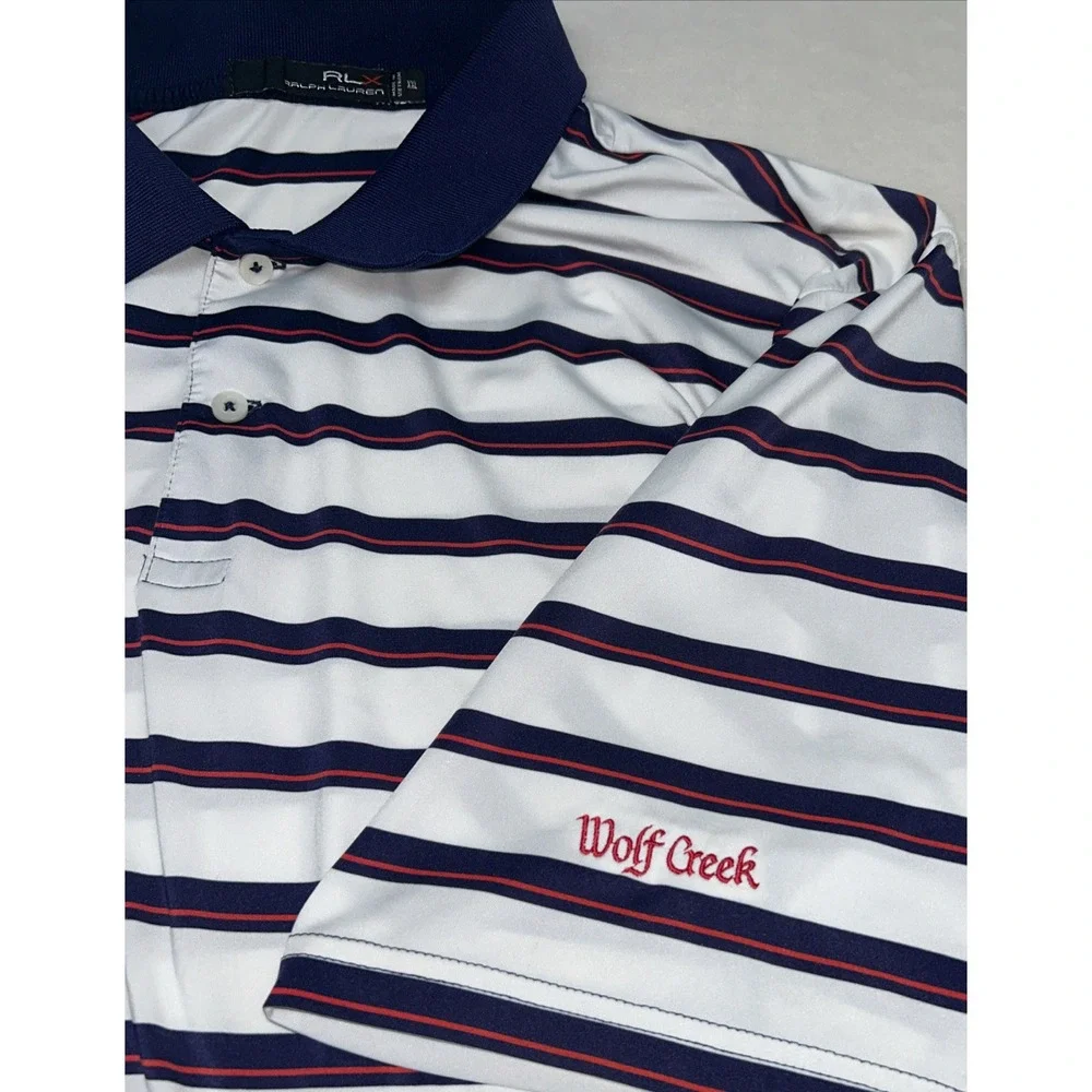 RLX Ralph Lauren Men's XL Dri Fit Polo, Wolf Creek, Stripes, Red/White/Blue‎